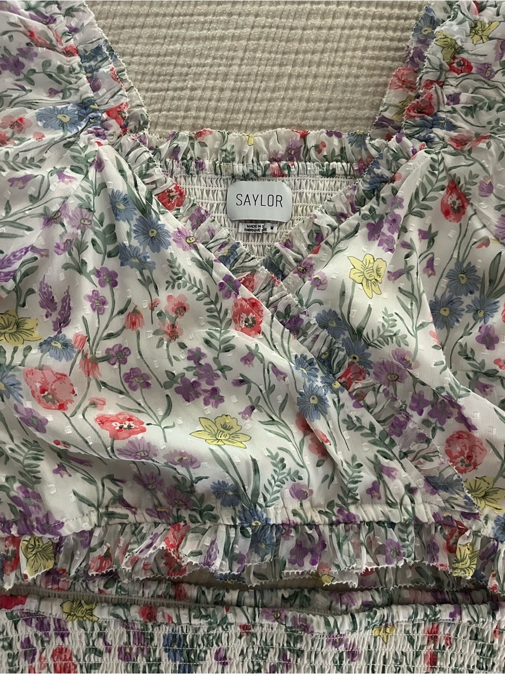 Saylor Floral Puff-Sleeve Two-Piece Dress Set in Multi Floral. M top L skirt - Picture 2 of 5